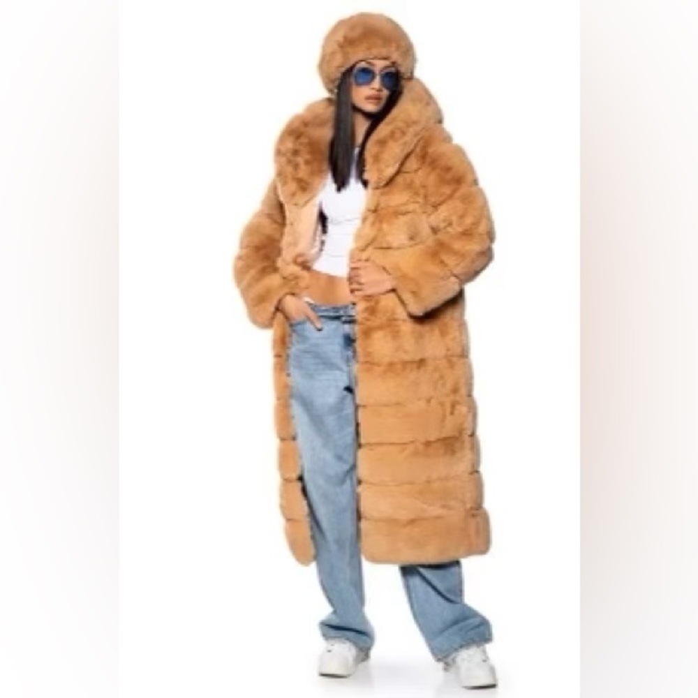 Hooded Faux Fur Long Coat